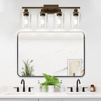 4-Light Bathroom Light Fixtures, Vanity Light with Clear Glass Shades, Oil-Rubbed Bronze Bathroom Light Fixtures Over Mirror, Modern Bathroom Wall Lamp for Mirror Living Room Cabinet Bedroom