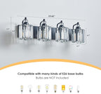 4-Light Black Bathroom Light Fixtures Over Mirror Modern Vanity Lights Crystal Wall Sconce Vintage Bathroom Lighting with Crystal Shade E26 Base for Bedroom, Living Room, Hallway