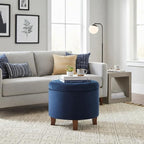 Homepop Home Decor | Upholstered Round Velvet Tufted Foot Rest Ottoman | Ottoman with Storage for Living Room & Bedroom | Decorative Home Furniture, Navy