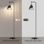 67" Industrial Floor Lamp with Wood & Black Metal Shade, Modern Standing Lamp, Rustic Farmhouse Tall Lamp for Living Room Bedroom Office, 2700K Bulb & Foot Switch Included (Black)