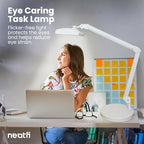 Neatfi LED Desk Lamp, 3,500 Lumens, 3 Light Modes, Dimmable, 45W, 26” Wide Shade, 540 SMD LEDs, Eye-Caring Task Lamp for Reading, Crafting, Workbench, Office (CCT with Base, White)