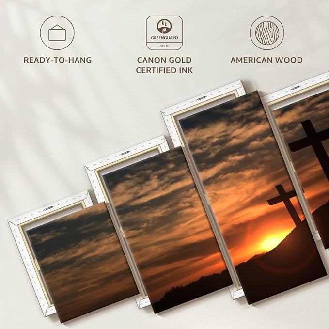 ElephantStock Cross Silhouettes Wall Art Multi Piece Canvas - 5 Panel Christian Pictures Decor - Digital Design Canvas Print - Christian Wall Decor - 55" X 24"