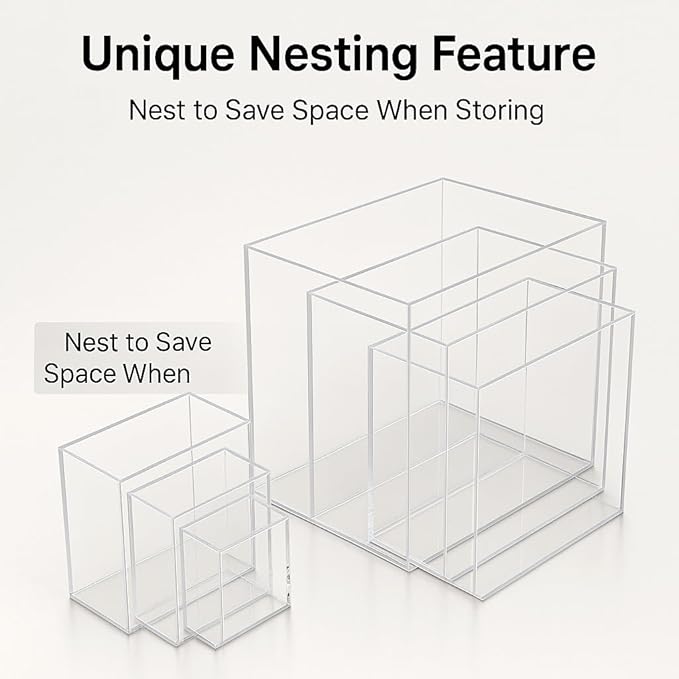Acrylic Nesting Risers Display Stands Cube Boxes with Hollow Bottoms 6Pcs Clear Acrylic Boxes for Display (Clear)