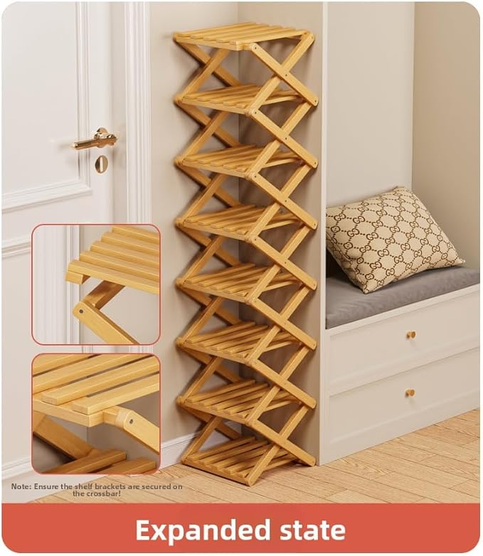 Bamboo Shoe Rack Organizer, 2-10 Tiers, Natural or Tea Color, No-Tool Assembly, Foldable Storage Shelf (No Installation 9 Layer 30-Tan)