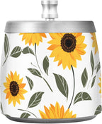 Cute Sunflowers White Print Ashtray with Lid, Outdoor Ashtrays for Patio, Stainless Steel Ashtray Odorless Smokeless for Home Office Balcony