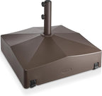 Casafield Patio Umbrella Base, 131lb Capacity, Fillable Heavy Duty Rolling Stand for Outdoor, Patio, Lawn, Deck, Poolside - Brown