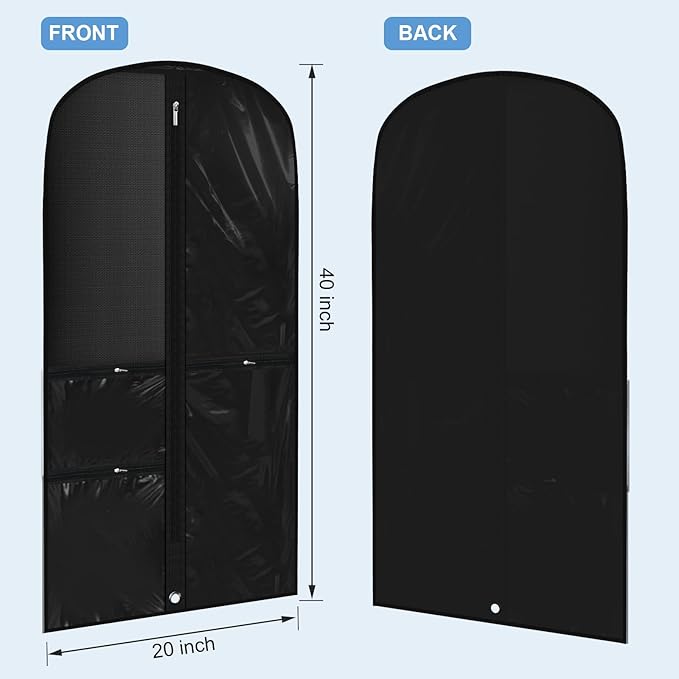 Geelin 14 Pcs Garment Bags for Dance Costumes PVC Clear with Zippers 20 x 40 Inch Garment Bag with Pockets Dance Costume Organizer Carrier for Storage Cover for Adult(Black)