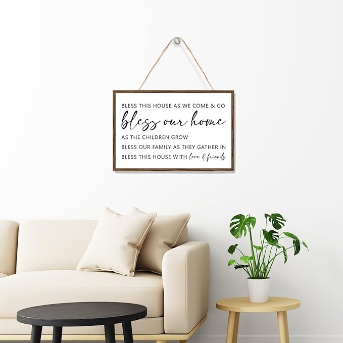 Bless this House as We Come and Go Sign Wood Plaque Wall Decor,Bless this House Wooden Hanging Sign Wall Pediments for Home Front Door Wall Decor
