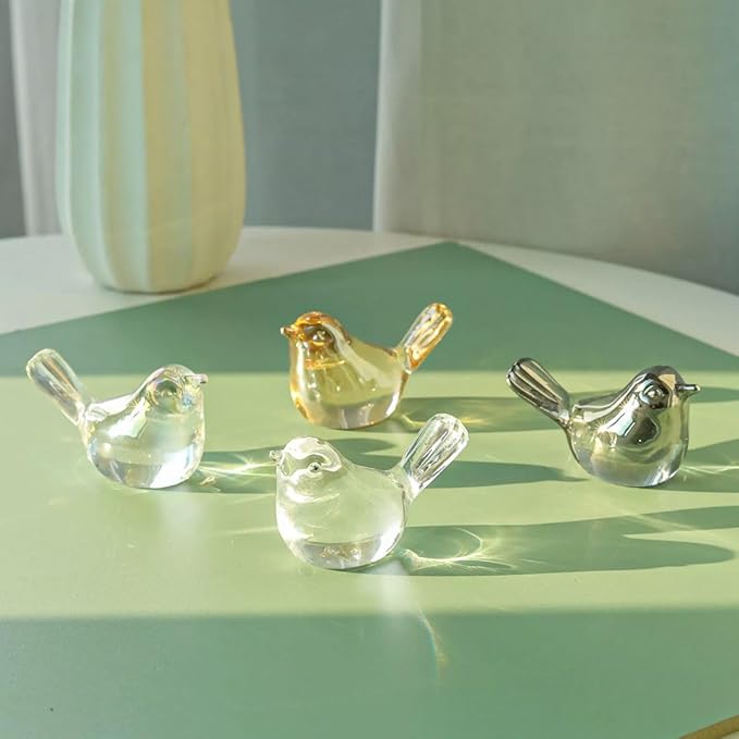 Crystal Glass Bird Figurines Grey Glass Bird Decoration Paperweight Hand Blown Glass Art Animal Collectible Figurines Gift for Women