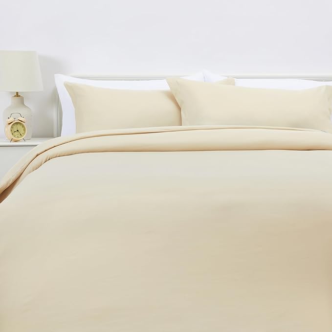 Amazon Basics Lightweight Microfiber 3-Piece Duvet Cover Set, Beige, Solid, King