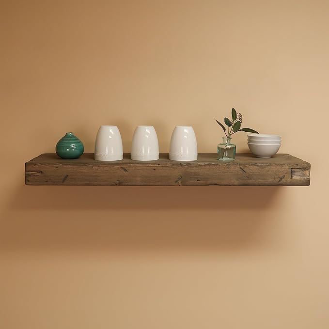 Urbandi Rustic Distressed Floating Shelves, Set of 2, Handmade Out of Pine Wood, 3 Inch Thick, Made in USA (Aged Barrel, 24Lx3Hx6D)