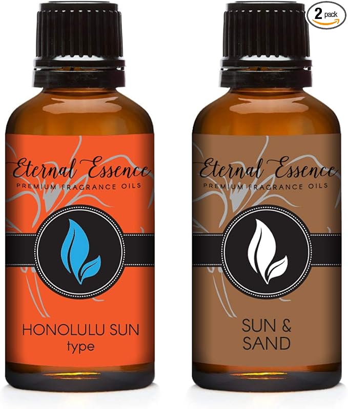 Eternal Essence Oils 2 Pack 30ml Premium Fragrance Oil - Sun & Sand and Honolulu Sun Type - for Candle, Soap Making, Aromatherapy, Diffusers, Home Care, & Humidifiers