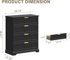 4 Wooden Drawer Dresser for Bedroom Storage, Modern Farmhouse Wood Chest of Drawers with Metal Handles, Wide Storage, Cabinet for Closet, Living Room, or Entryway Black