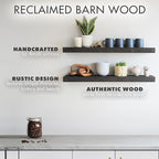 Urban Legacy Reclaimed Barnwood Planks | Floating Shelves for Wall w/Flush Mount Shelf Bracket Set Included | Set of 2 (Coffee Bean, 48" x 4.5" x 2")