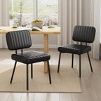 Dining Chairs, Upholstered Mid Century Modern Kitchen Dining Room Accent Chairs with Faux Leather Cushion Seat & Metal Legs for Kitchen, Living Room (Black, Set of 2)