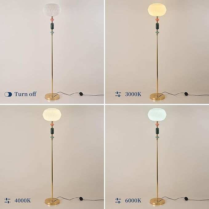 Floor Standing Tall Lamp Milk Glass Floor Lamp with Plug Switch Button for Living Room Bedroom Home Office