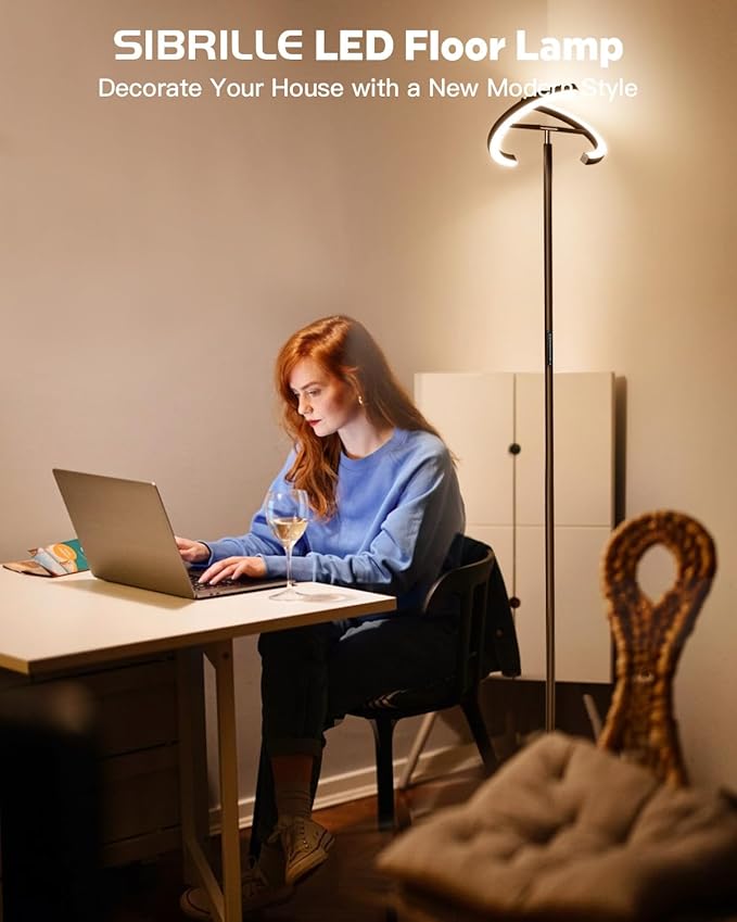 Brown Floor Lamp, Modern Stepless Dimmable Standing Lamp with Remote Control, 22W 3000-6000K LED Rotatable Floor Light Uplighter Stand up Lamp Tall Lamp for Living Room Bedroom Office