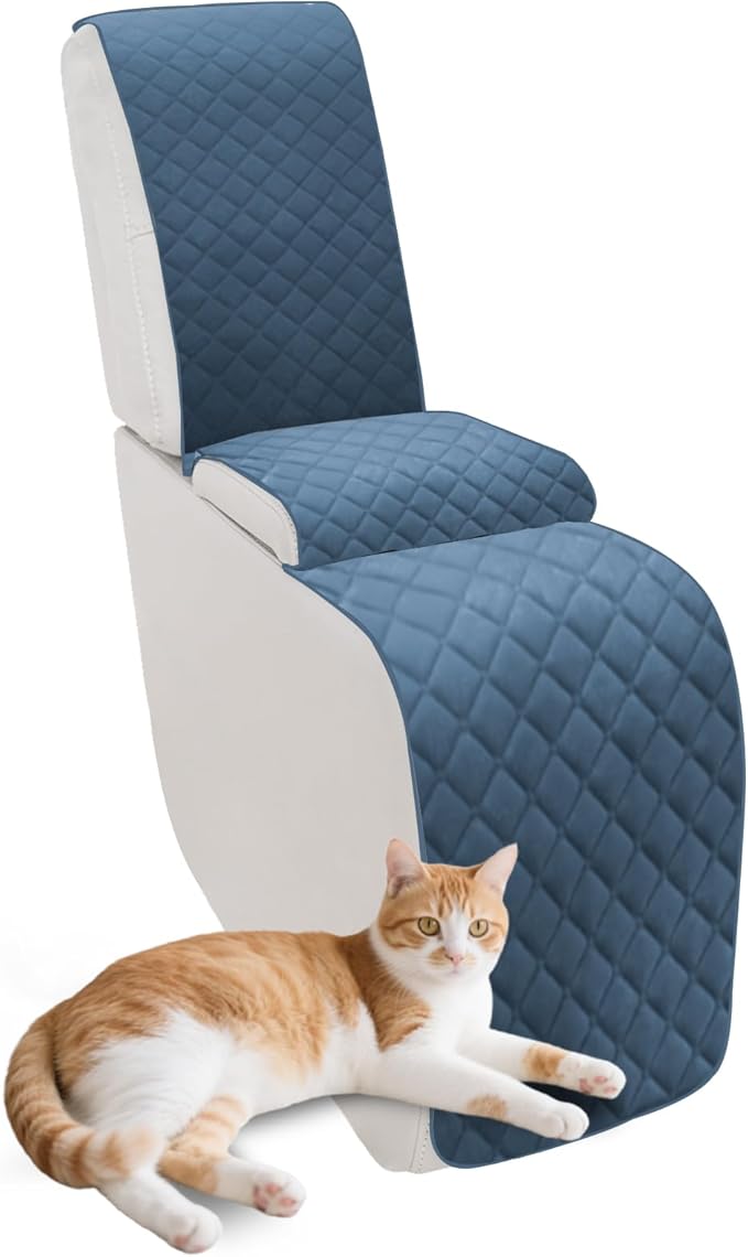 Reclining Sectional Couch Covers Velvet L Shape Recliner Sofa Middle Console Cover for Dogs Pets Washable Anti Slip 1 Additional Recliner Center Console Slipcovers (1 Console, Dark Blue)