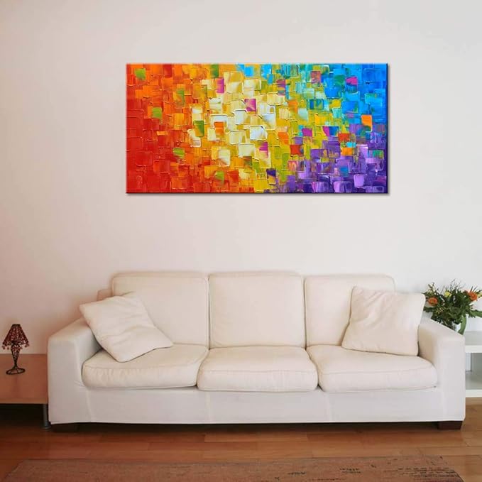 Seekland Art Hand Painted Texture Oil Painting on Canvas Abstract Wall Art Deco Contemporary Artwork Framed Ready to Hang (48 * 24 inch)