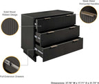 Manhattan Comfort Granville 38-Inch Solid Wood Dresser with 3 Full Extension Soft Close Drawers, Fluted Ribbed Front with Gold Metal Handles for Bedroom, Living Room, Dorm, Nursery in Dark Grey