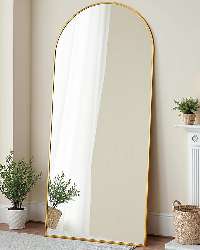 Suidia Arched Full Length Mirror, 58"x21" Floor Mirror Freestanding, Floor Standing Full Body Mirror with Stand for Bedroom, Hanging Leaning Mounted for Living Room Cloakroom, Gold