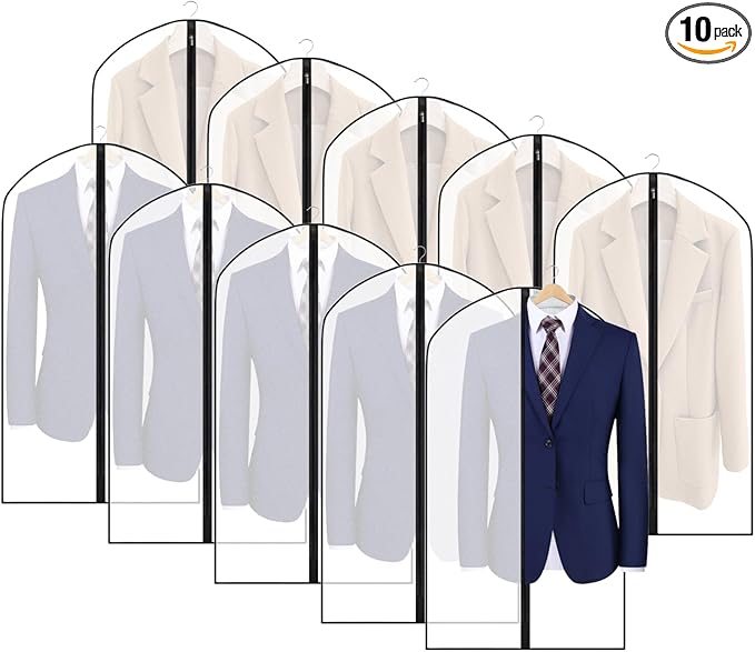 Zilink 43" Suit Bags for Closet Storage Dust Proof Garment Bags for Hanging Clothes Suit Covers for Storage with Full Zipper for Suit Coat Jacket Sweater Closet Storage, Set of 10
