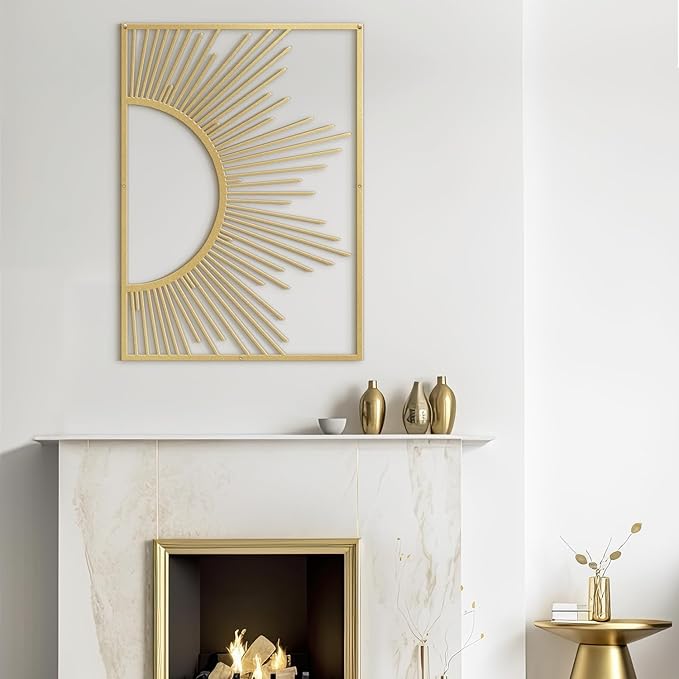 SIGNLEADER Metal Wall Art Decor Shining Sun Minimalist Modern Abstract Wall Sculpture Hangings Home Decoration for Living Room, Bedroom, Bathroom, Kitchen, Outdoor - 18" Gold