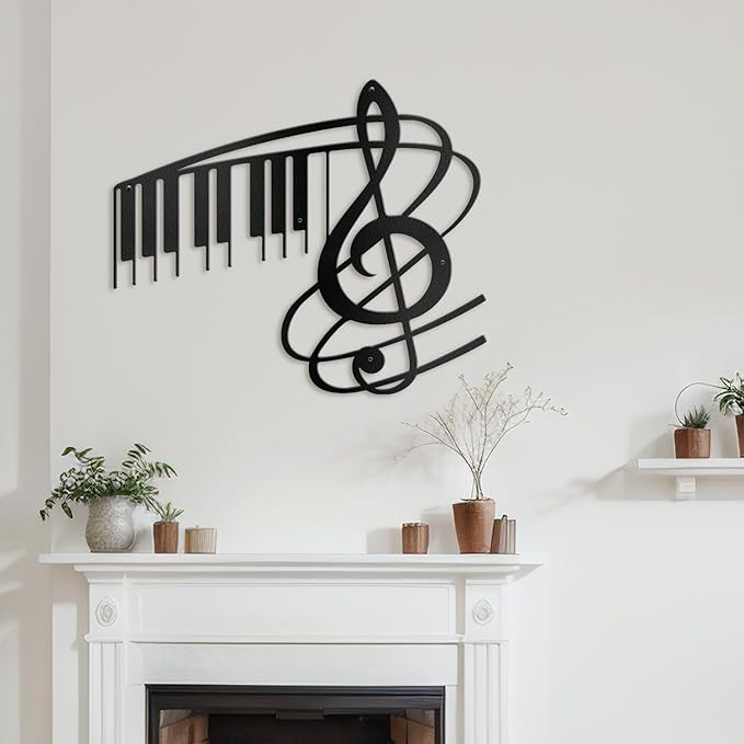 SIGNLEADER Metal Wall Art Music Note Decor - Treble Clef with Piano Key Modern Abstract Wall Sculpture Hanging Home Decoration for Living Room, Bedroom, Bathroom, Kitchen, Studio, Outdoor - 30" Black
