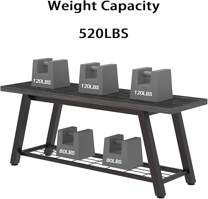 Industrial Entryway Bench Rustic Wood and Metal Storage Bench for Indoor Living Dining Room Bedroom Long Shoe Benches Seat (Charcoal Black)