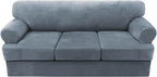 H.VERSAILTEX Sofa Cover 4 Piece T Cushion Sofa Slipcovers Thick Velvet Couch Cover Furniture Protector Stretch Sofa Covers for 3 Cushion Couch with 3 Individual Covers Washable, Stone Blue