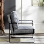 Container Furniture Classic Mid Century Modern Accent Chair with Durable Square Metal Frame, Armchair for Living Room, Bedroom, Home Office in Spotted Microfiber Upholstery, Grey