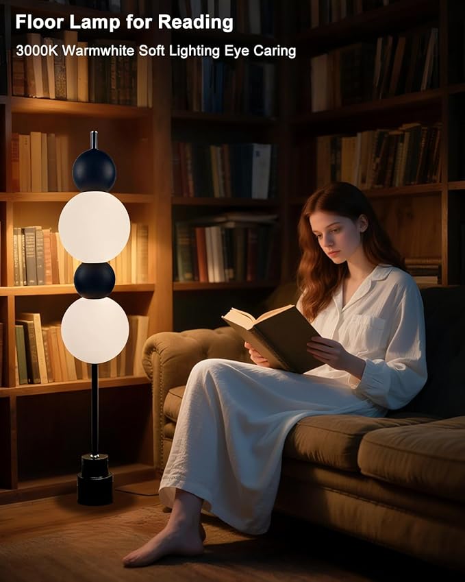 Lightdot Black Globe Floor Lamp with 3 Color Temperatures LED Bulbs Included,Dimmable Floor Lamps with Touch Switch,Unique Modern Standing Tall Lamp for Bedroom Living Room/Sofa Beside/Corner Decor