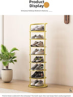 Bamboo Shoe Rack Organizer, 2-10 Tiers, Natural or Tea Color, No-Tool Assembly, Foldable Storage Shelf (Round Eight Layer Black)