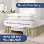 Wrap Around Dust Ruffle Bed Skirt - Beige - for Full Size Beds with 15 Inch Drop - Easy Fit Elastic Strap - Adjustable Pleated Bedskirt w/Brushed Fabric - Wrinkle Free - for Women, Men, Kids & Teens