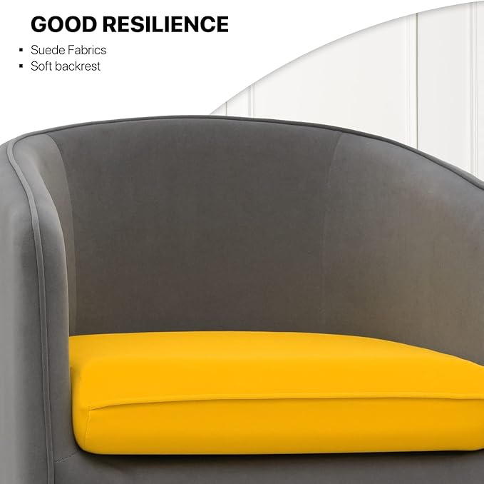 MoNiBloom Sofa Chair Arm Chair Living Room Bedroom Reading Chair, Yellow/Gray Contrasting Colors Upholstered Bedroom Barrel Chair with Backrest Pillow, Mid Century Modern Comfy Suede Singel Armchair