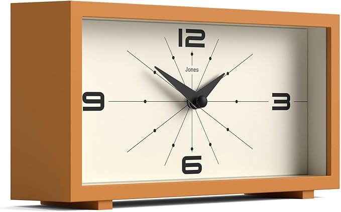 JONES CLOCKS® Odeon Desk Clock | Modern Rectangular Design | Mustard Yellow | Stylish Retro Look for Shelf, Table, Mantel or Bedside