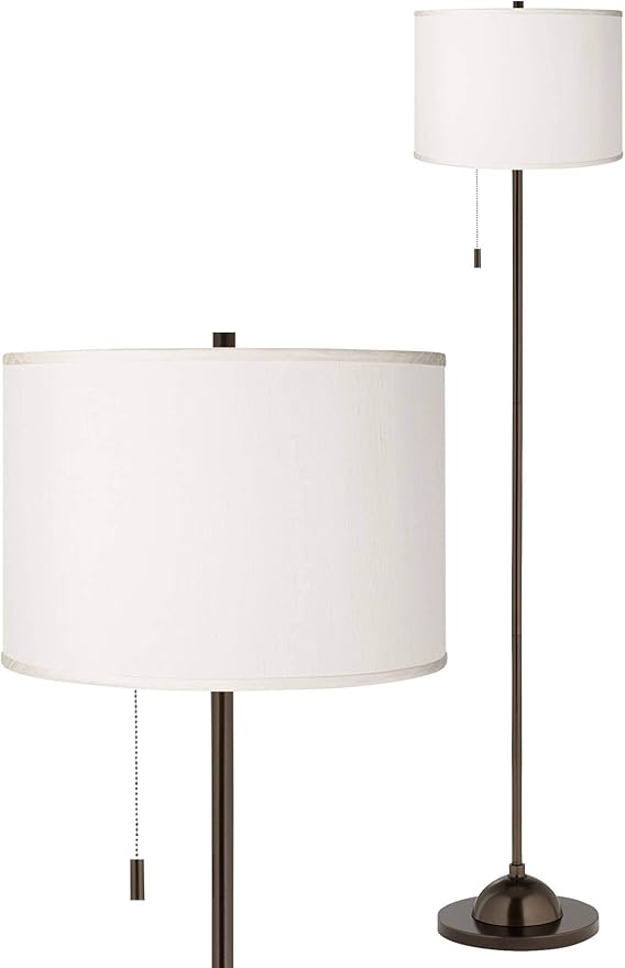 Possini Euro Design Modern Club Floor Lamp Standing 62" Tall Tiger Bronze Brown Slim Profile Cream Textured Faux Silk Fabric Drum Shade Decor for Living Room Reading House Bedroom Family Home