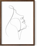 Minimalist Woman Profile Wall Art Upward Gaze Continuous Line Drawing Feminine Face 12x16 Inch Oak Wood Walnut Framed Modern Aesthetic Print for Living Room