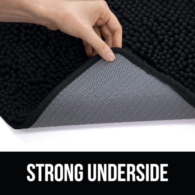 KANGAROO Bathroom Rugs, Chenille Soft Absorbent Bath Rug, Shaggy Shower Mat, Quick Dry Machine Wash Bathmat, Plush Carpet Mats for Tub, Bathtub and Room Home Decor Accessories, 42x24, Black