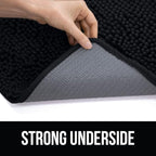 KANGAROO Bathroom Rugs, Chenille Soft Absorbent Bath Rug, Shaggy Shower Mat, Quick Dry Machine Wash Bathmat, Plush Carpet Mats for Tub, Bathtub and Room Home Decor Accessories, 24x17, Black