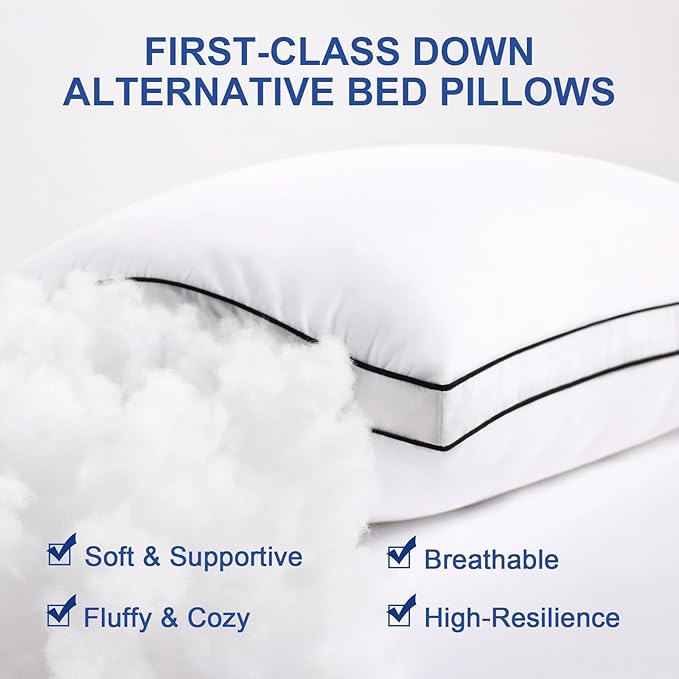 Premium Pillows King Size Set of 4, Fluffy and Supportive 7D Down Alternative Bed Pillows, Luxury Soft Hotel Quality Gusseted Pillow for Side Back Stomach Sleepers, Relief Neck Head and Shoulder Pain