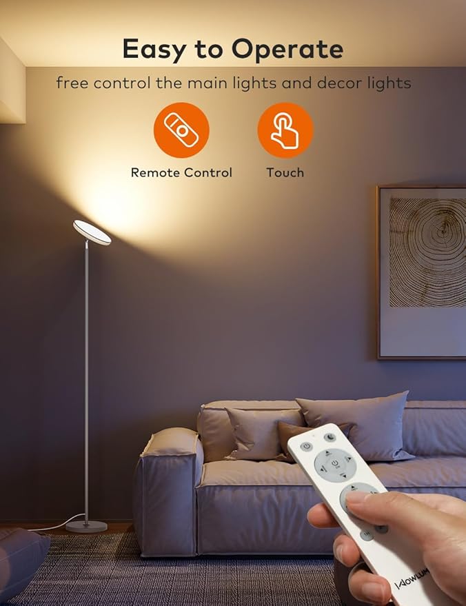 Bright Floor Lamp,42W 3700LM LED Torchiere Floor Lamps for Living Room, 71in. Modern Tall Standing Light with Remote,Color & Brightness Dimmable Sky Light,1/2/3H Timer for Bedroom,Office(Gray)