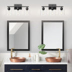 Modern 3 Light Bathroom Light Fixtures, 19 inch Black Vanity Lights For Bathroom With Clear Glass, Bathroom Lighting Fixtures Over Mirror For Mirror Kitchen Living Room Hallway Cabinet Porch