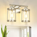 2-Light Brushed Nickel Bathroom Light Fixtures, 13.8 Inch Modern Bathroom Vanity Lighting Fixtures Over Mirror with Clear Glass and Metal Cage Wall Sconce Lights for Bath, E26, OS-3014BN-2W