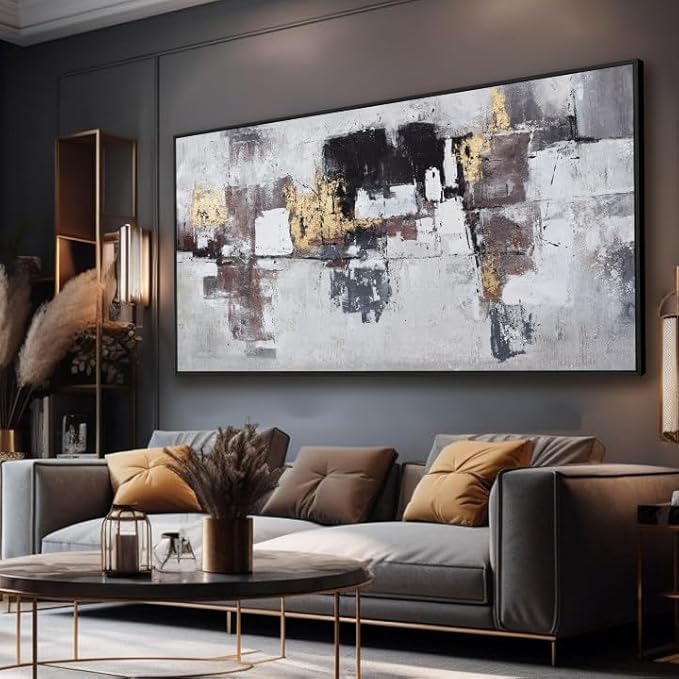 Abstract Wall Art Modern Abstract Artwork Canvas Prints Picture Black Gold Graffiti Modern Wall Artwork Bedroom Living Room Office Decoration Ready To Hang 24"x48" With Framed