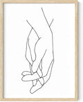 Holding Hands Wall Art Interlocking Fingers Connection Continuous Line Drawing 12x16 Inch Oak Wood Beige Framed Modern Minimalist Unity Print for Bedroom