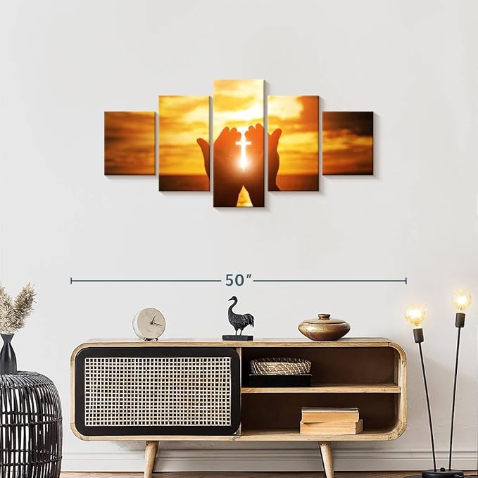 Elephant Stock Religion Wall Art Multi Piece Canvas - 5 Panel Christian Pictures Decor - Digital Design Canvas Print - Christian Wall Decor - 42" X 19"