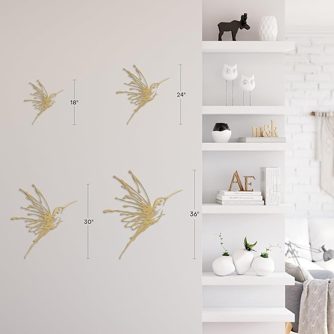 SIGNLEADER Metal Wall Art Decor Flying Bird Minimalist Modern Abstract Wall Sculpture Hangings Home Decoration for Living Room, Bedroom, Bathroom, Kitchen, Outdoor - 36" Gold