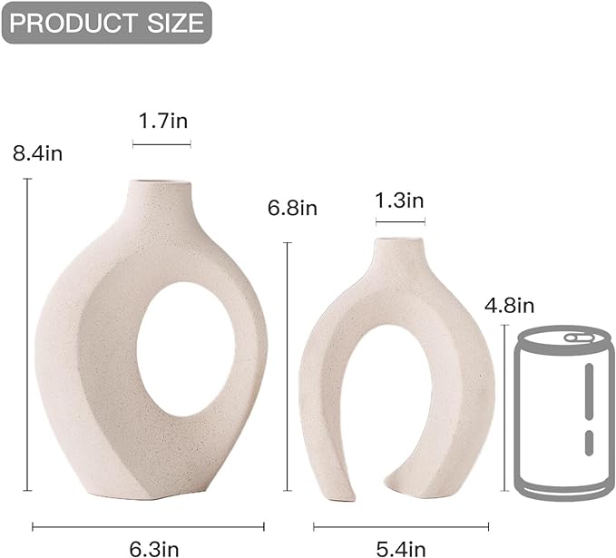 Snuggle Hollow Ceramic Vase Set of 2, Nordic Modern Boho ins Style Decorative Ceramic Aesthetic Flower Vase for Home Decor (Milky White W 6.3" X H 8.4")