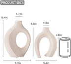 Snuggle Hollow Ceramic Vase Set of 2, Nordic Modern Boho ins Style Decorative Ceramic Aesthetic Flower Vase for Home Decor (Milky White W 6.3" X H 8.4")